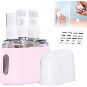 Mini Shampoo Dispenser Portable Travel Bottle Set, Mini Travel Shampoo And Conditioner Dispenser, Travel Containers With Labels For Toiletries, Travel Bottles For Toiletries (3 in 1,Pink)