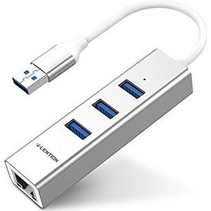 LENTION 3-poorts USB 3.0 hub met Gigabit Ethernet netwerk RJ45 LAN-adapter Compatibel met voor MacBook Air/Pro (vorige generatie), meer Type A laptops (Zilver)