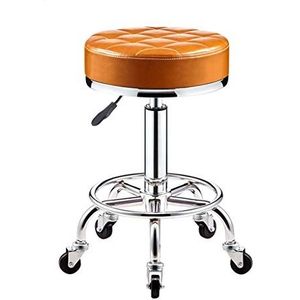 GZDZ Barstoelen Rolling Swivel Massage Salon Kruk Met Wielen, Verstelbare Hoogte PU Barkruk Kantoorwinkel Kruk Met Voetsteun (Geel)