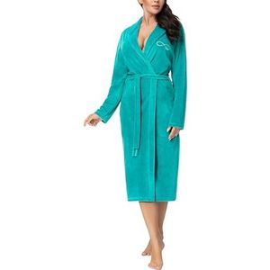 Aquarti Dames Velours Badjas Nicki Ochtendjas met Sjaalkraag om te strikken, Groen, L