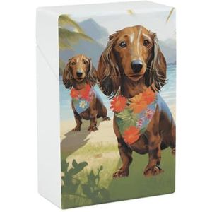 Teckel Tropische Schilderen Art Sigaret Case Box King Size 85mm 20 Capaciteit Push to Open Waterdichte Sigaret Case voor Vrouwen Mannen Pocket Sigaret Houder Case Vintage Sigaret Doos