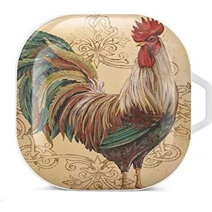 Decoupage print haan oordopjes hoesje compatibel met Samsung hard shell beschermhoes witte stijl