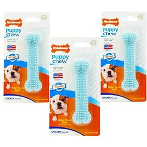 Nylabone (3 Pack) Puppy Bone Kip Petite Blue | Nylon Bijtring Speelgoed voor Honden