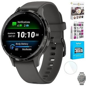 Garmin 010-02785-00 Venu 3S Health Fitness GPS Smartwatch Stalen Bezel met Pebble Grey Case 41mm Bundel met Deco Screen Protector en Tech Smart USA Fitness & Wellness Suite