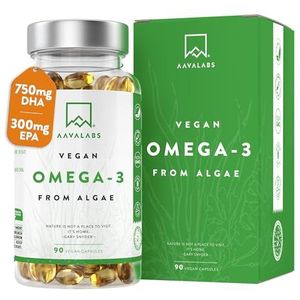 AAVALABS Vegan Omega 3 [ 1500 mg ] - duurzame algenolie op plantaardige basis 750 mg DHA + 300 mg EPA per dagdosis - 90 Softgels - Noord-Europese zuiverheid - 100% Veganistisch - 1 maand voorraad