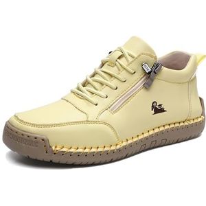 JiuQing Italiaanse Handgemaakte Laarzen Voor Heren En Dames Platte Casual Chukka-Laarzen Voor Buitenwandelingen Met Zijrits,Geel,39 EU