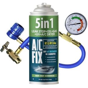 AC FIX 5-in-1 – R134a + Slang, 235 g Koelmiddel voor auto-airconditioning met olie, afdichtmiddel, UV-kleurstof, droogmiddel – Snelle toepassing – Beschermt de compressor