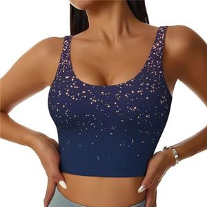 Marineblauwe lucht en sterren print atletische tanktops, hoge ondersteuning, ideaal voor high-impact workouts, yoga en hardlopen, Zwart, S