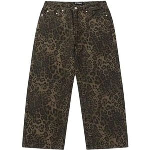Luipaard Jeans Denim Broek Dames Oversize Wijde Pijpen Broek Street Wear Hip Hop Vintage Katoen Los(Size:XL)