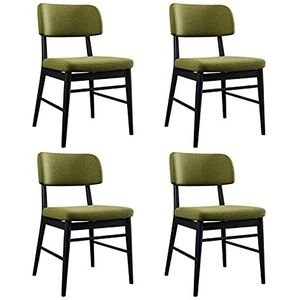 GEIRONV Retro ontwerp keuken stoelen set van 4, metalen benen katoen en linnen eetkamer stoelen woonkamer slaapkamer ligstoelen Eetstoelen (Color : Green)