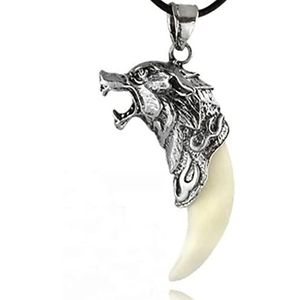 chenran Heren Antieke Zilveren Tribal Witte Wolf Fang Tand Boho Sieraden Accessoires Hanger Ketting (Metalen Kleur: Zilver)