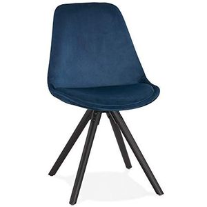 Vintage stoel 'RICKY' in blauw fluweel en poten in zwart hout
