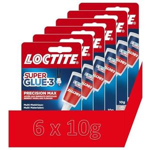 Loctite Super Glue 3 Precision Max (6 x 10 g fles) - Vloeibare lijm voor alle materialen - Sterke lijm voor nauwkeurige reparaties - Sneldrogende transparante lijm