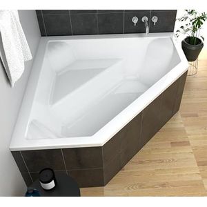 ECOLAM Bad IRMA 140 x 140 cm | hoekbad hoekbad + piepschuim badsteun betegelbaar symmetrisch acryl wit afvoergarnituur af- en overloop automatische voeten siliconen