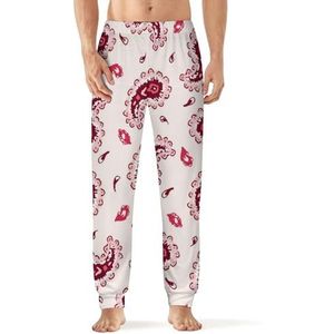 Artistieke Rode Paisley Mannen Slaap Pyjama Lounge Broek Rechte Fit Slaap Bodems Zachte Lange Pj Broek Nachtkleding