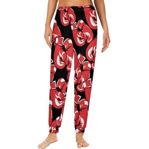Rode bokshandschoenen dames pyjama lounge broek elastische tailleband nachtkleding bodems print