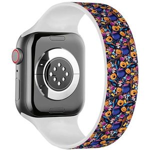 Solo Loop Band Compatibel met All Series Apple Watch 42/44/45/49mm (Halloween Multicolor Paars Pompoen) Elastische Siliconen Band Strap Accessoire, Siliconen, Geen edelsteen