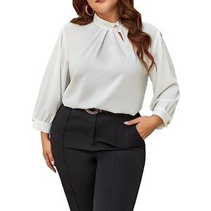 damestop in grote maten Plus geplooide blouse met opstaande kraag (Color : Wei�, Size : 4XL)