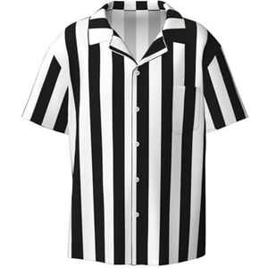 OdDdot Zwart en wit strepen print heren button down shirt korte mouw casual shirt voor mannen zomer business casual overhemd, Zwart, XL