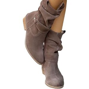 Enkellaarsjes Dames Klassieke Suède Halfhoge Laarzen Puntschoen Instappers Lage Laarsjes Met Gesp Korte Laarzen Halfhoge Enkellaarsjes Winter Halfhoge Dameslaarzen (Color : Gray, Size : 41 EU)