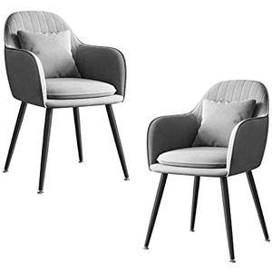 GEIRONV Zwarte metalen benen Dining stoel Set van 2, for woonkamer slaapkamer appartement make-up stoel met kussen fluwelen keukenstoel Eetstoelen (Color : Gris)