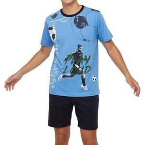 Korte jongenspyjama, zachte single-jersey van 100% katoen en broek in bermudavorm, blauw, 176