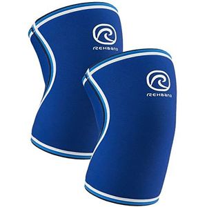 Rehband Kniebrace Krachtsport - 7 mm SBR/neopreen bandage knie flexibel en antislip, kwalitatieve knieondersteuning voor heren en dames, stuk, kleur: blauw, 1 paar, maat: L