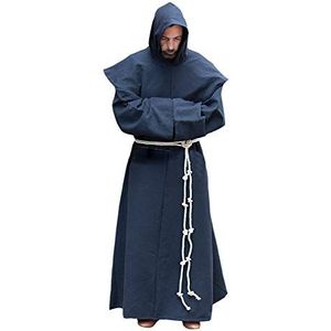 Huateng Renaissance Priest Middeleeuwse broeder monnik gewaad met capuchon kostuum blauw, Blauw, 4XL