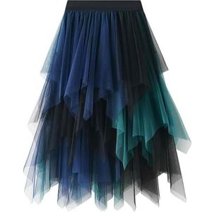 Polyester Tule Rok voor Vrouwen Asymmetrisch Geplooid Gelaagd Hoge Elastische Taille Lengte Rok Taille 56-100 Cm Fee Mesh rok
