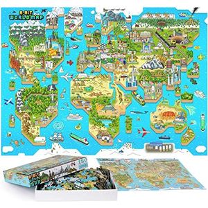Wereldkaart voor kinderen legpuzzels - 180 stuk wereldkaart legpuzzel Retro gaming stijl 8-bit - 100% gerecycled karton geografie geschenken - legpuzzels voor kinderen door bopster
