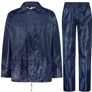 BWOLF Himalaya Regenpak voor heren, lange mouwen, waterdicht met elastische taille, capuchonjack, regenkleding, regenjas + regenbroek, 2 zakken, blauw, M