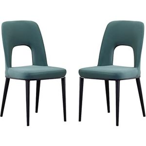 Eetkamerstoelen, keuken keuken eetkamerstoelen set van 2, lederen woonkamer lounge toonbankstoelen koolstofstaal metalen poten kaptafel make-up stoel(Green)