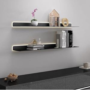 Zwevende Wandplanken, Metalen Wandgemonteerde Lichtgevende Planken Zwevende Displayplank Verlichte Displaystandaard For Entree Badkamer (Color : Noir, Size : 80x20x6cm)