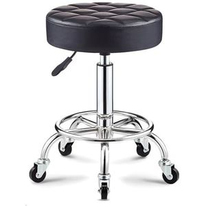 FXLUHAY Ronde rollende salonkruk in hoogte verstelbare draaibare kruk, kantoornagel pedicure-kruk opstellen krukken stoel met wielen en bredere ronde zitting voor medische spa esthetiek (zwart)