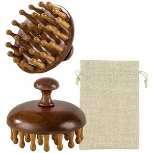 Houten hoofdhuidborstel, natuurlijke hoofdmassage en haargroei, met zak, siliconenvrije borstel voor peeling en roosreductie
