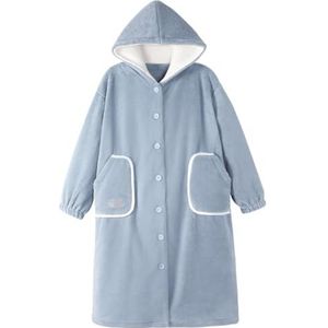 Badjassen Soft Touch Damesbadjas Met Capuchon, Schattige Flanellen Lange Nachtjapon For De Winter Badjas Dames(Blue,Large)