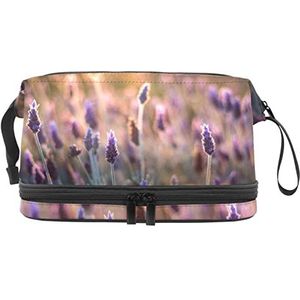 Grote capaciteit reizen cosmetische tas,Lavendel bloem plant,Make-up tas,Waterdichte make-up tas organisator, Meerkleurig, 27x15x14 cm/10.6x5.9x5.5 in