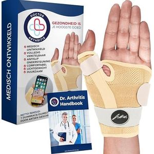 Door arts ontwikkelde duimsteun/vingerspalk voor artritis, duimspalk rechter- of linkerhand, polssteun en duimspalk en met door arts geschreven handboek (nude, 1 exemplaar)