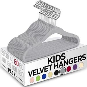 Utopia Home Fluwelen kinderhangers voor kleding (pak van 50) - antislip en stevige baby- en kinderhangers - ruimtebesparend (grijs)