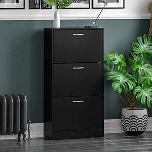 Vida Designs Schoenenkast met 3 laden, kast voor het opbergen van schoenen, organizer, uittrekbaar houten meubelstuk, zwart