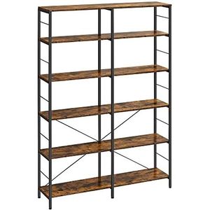 VASAGLE boekenplank, staande plank met 6 niveaus, 30 x 120 x 172,5 cm, industrieel ontwerp, voor woonkamer, studeerkamer, balkon, keuken, vintage bruin-zwart LLS114B01