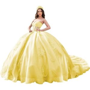 Fuomomo Quinceanera Prinsessenjurk met ruches en staart Quinceanera jurk van tule met parels schattige jurk 16 MT052, Red, 32