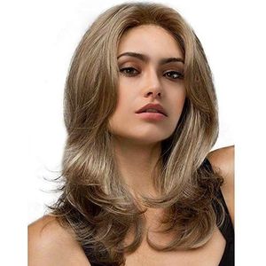 Dkee Pruiken Mode Women Europese en Amerikaanse pruik kort Hair Gold Hoogwaardige Long Sets steil haar natuurlijke kromming Hair