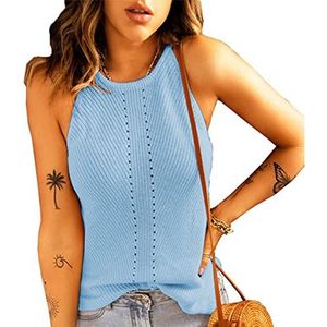 Gebreid hemd voor dames, ronde kraag Pure kleur Vrijetijdskleding Mouwloos gebreide dameshemden Modieus Zacht aanvoelend polyester Eenvoudige stijl voor op het werk L