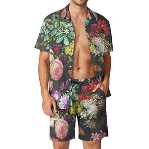 Veelkleurige Hawaiiaanse sets met bloemen voor mannen, button-down trainingspak met korte mouwen, strandoutfits, 3XL