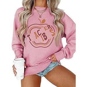 MLZHAN Leraar Vibes Sweatshirt voor Vrouw Grappige Apple Grafische Leraren Dag Gift Harajuku Esthetische Sweatshirts Tops, Roségoud, XXL