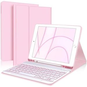 Toetsenbordhoes voor iPad Air 6e 11-inch M2 (2024), 7-Kleuren Achtergrondverlichting, Magnetisch Afneembaar Draadloos Toetsenbord met S-Penhouder,Roze