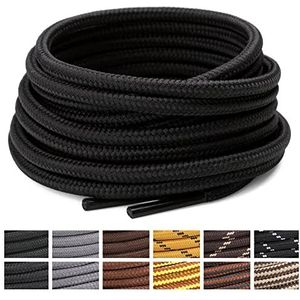 Stepace ronde schoenveters [2 paar] Scheurvaste veters voor wandelschoenen werkschoenen trekkingschoenen. 4,5 mm diameter, 100 cm - 180 cm lengte Zwart 120 (Lage dichtheid)