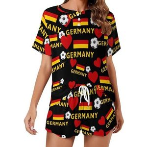 Duitsland Lover Voetbal Zachte Dames Pyjama Korte Mouw Pyjama Loungewear met Zakken Gift voor Thuis Strand S