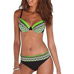JFAN Vintage Dames Badpak Tweedelig Elegant Afslankend Push Up Bikini Tribal Print Bikiniset,Geel,M